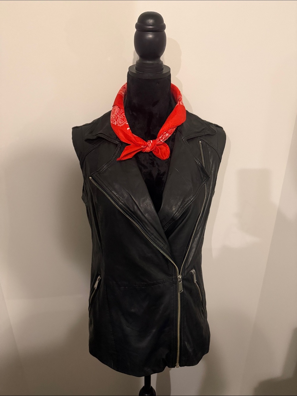 Aqua Black Sleeveless Leather Moto Vest with Silver Zippers